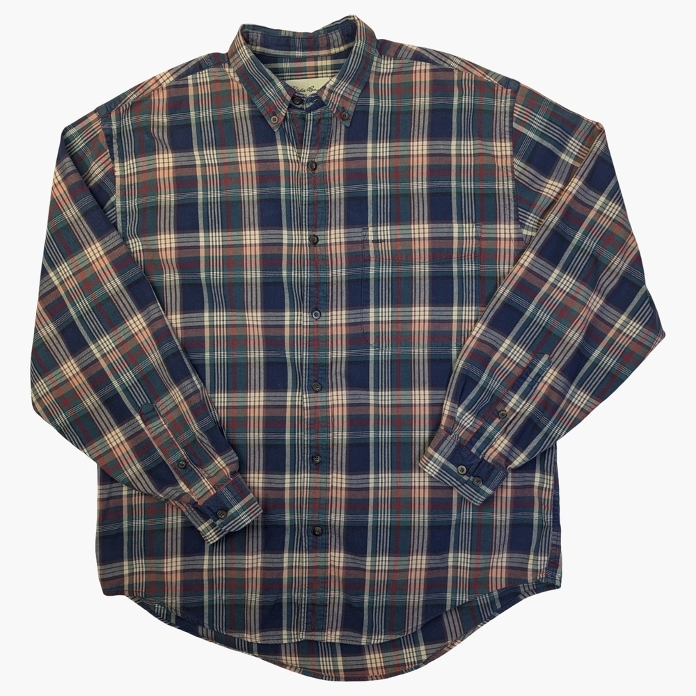Vintage Eddie Bauer Plaid Button Down | 90s Grunge Cotton Flannel Shirt | Large